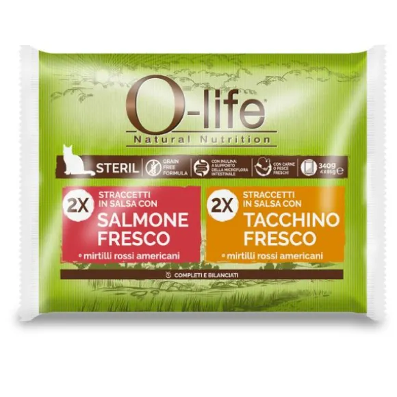 O-life Cat Sterilised Grain Free Straccetti in salsa multipack 4x85 gr
