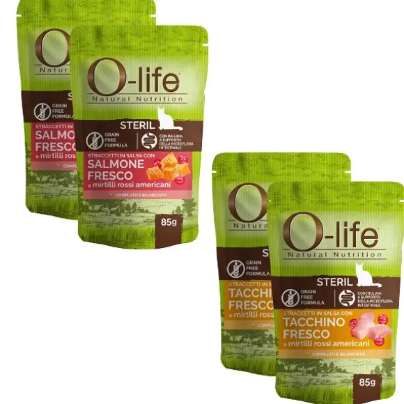 O-life Cat Sterilised Grain Free Straccetti in salsa multipack 4x85 gr
